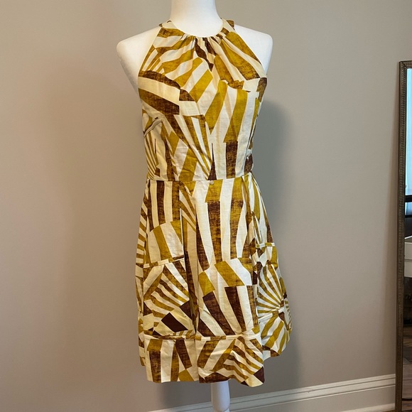 Gold Sunburst Natural Woven Halter Dress - Picture 2 of 9